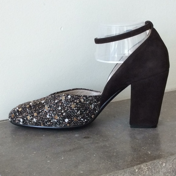 ROBERT CLERGERIE PARIS Brown Suede & Tweed Pump Heels